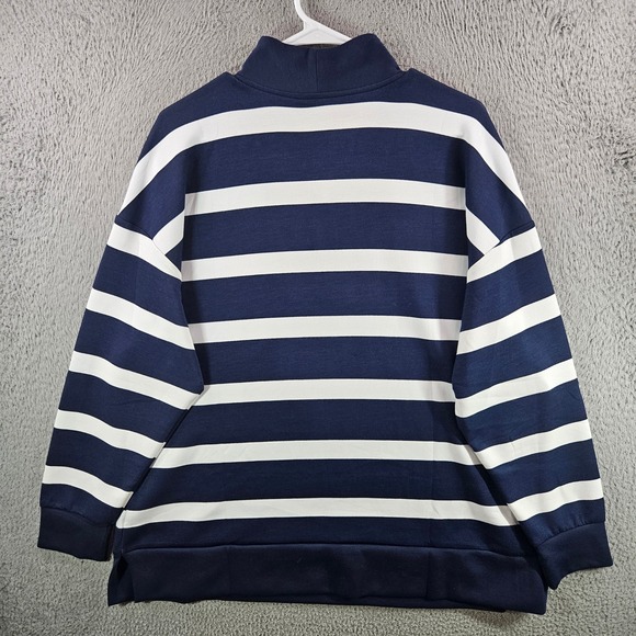 Belle by Kim Gravel Navy White Striped Quarter Zip Pullover Top XL Womens - Picture 5 of 8